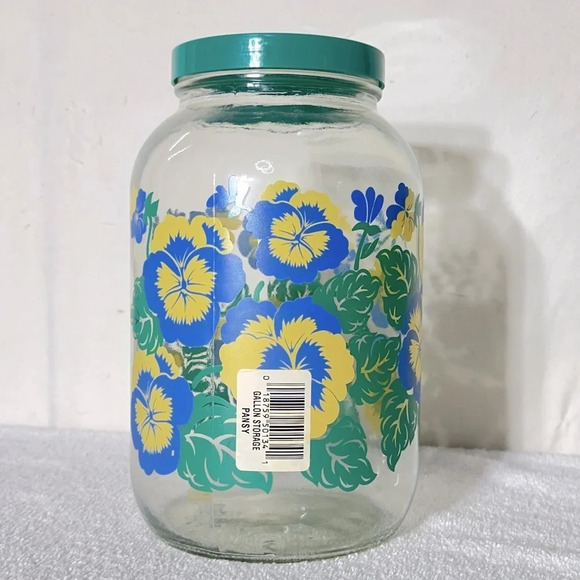 Vintage Large Floral Pansy Print Gallon Storage Jar With Lid - Picture 4 of 14